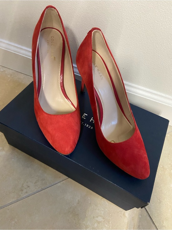 Cole Haan Shoes - Cole Haan Bright Red Suede Pointed-Toe Pumps